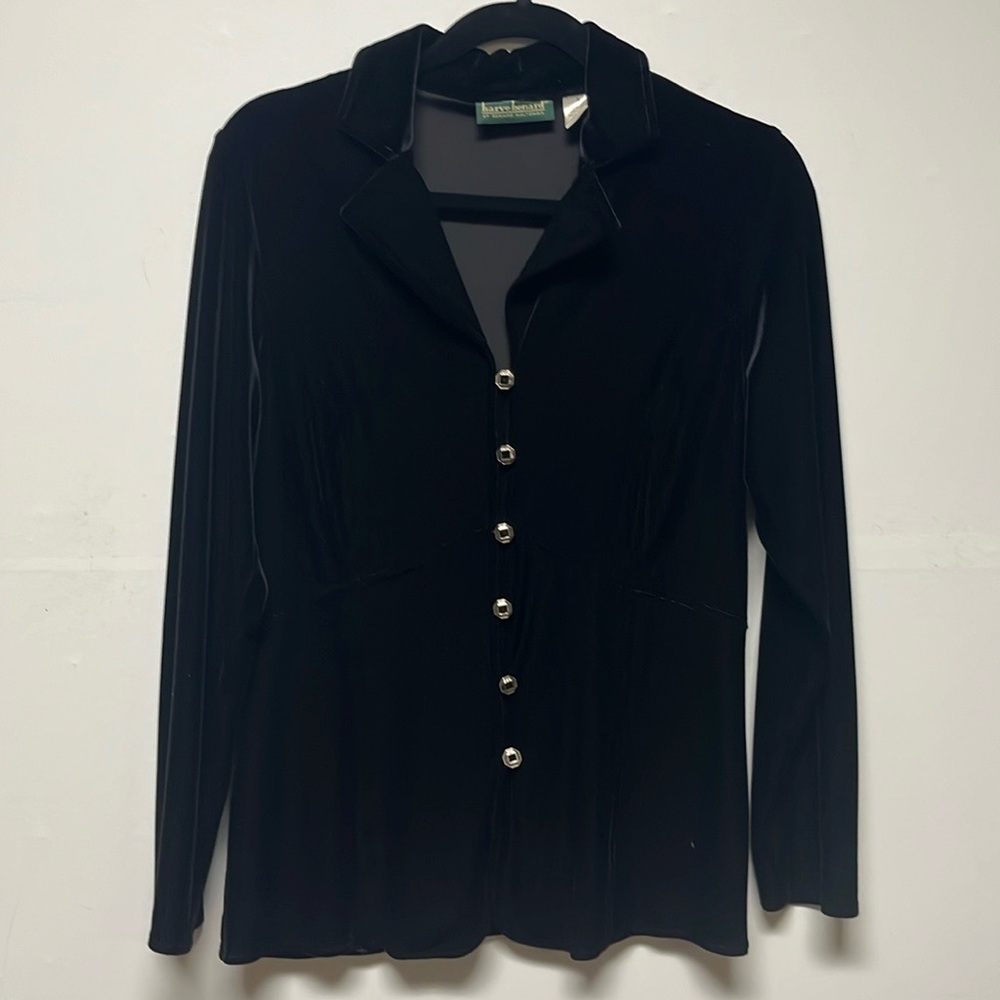 Vintage Gorgeous Harve Bernard By Bernard Holtzman Blk Velvet Button Down Size S